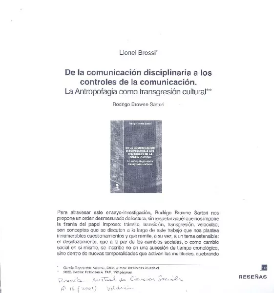 De la comunicación disciplinaria a los controles de la comunicación  [artículo] Lionel Brossi.