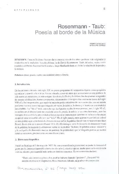 Poesía al borde de la música  [artículo] Pedro Gandolfo.