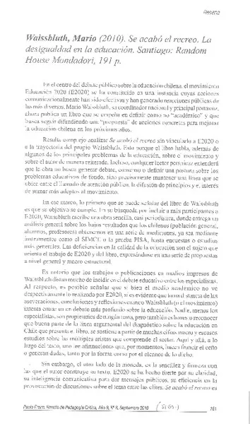Se acabó el recreo  [artículo] Fernando Gaspar.