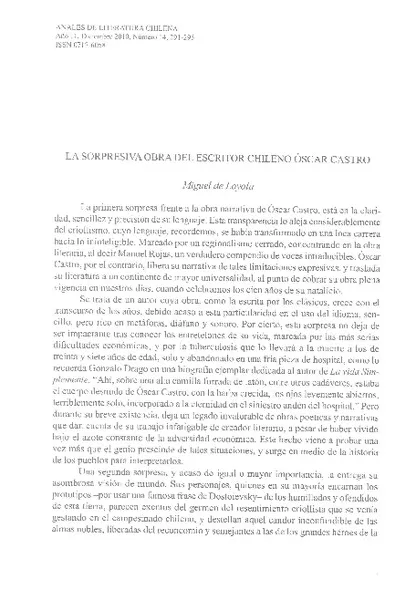 La sorpresiva obra del escritor chileno Óscar Castro  [artículo] Miguel de Loyola.