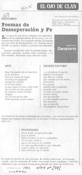 Poemas de desesperación y fe  [artículo] Francisca Bertoglia.