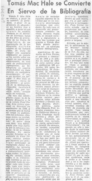 Tomás Mac Hale se convierte en siervo de la bibliografía  [artículo].