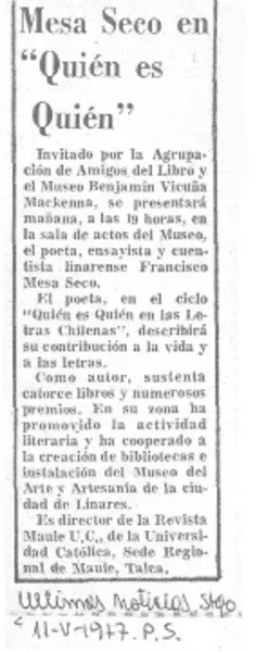 Mesa Seco en "quién es quién".  [artículo]