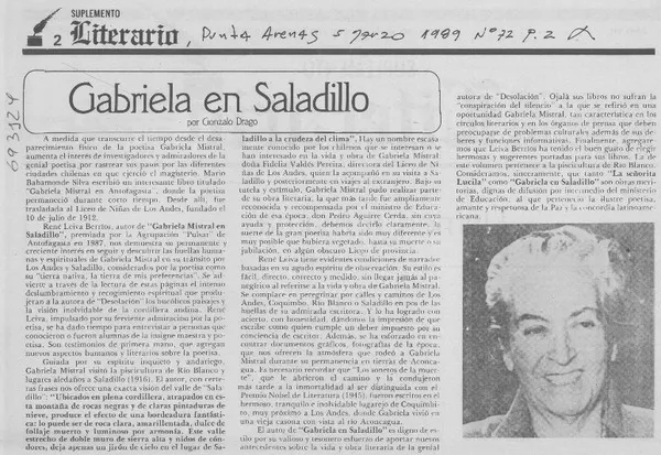 Gabriela en Saladillo  [artículo] Gonzalo Drago.