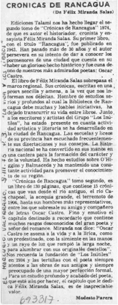 Crónicas de Rancagua  [artículo] Modesto Parera.