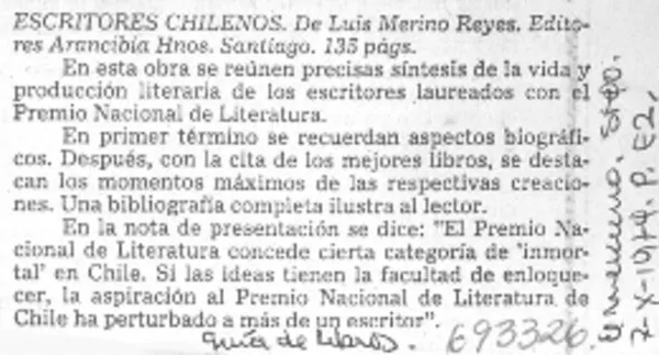 Escritores chilenos.  [artículo]