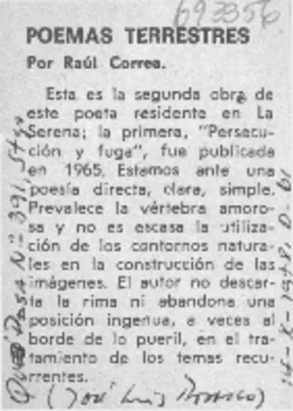 Poemas terrestres  [artículo] José Luis Rosasco.