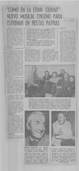Como en la gran ciudad" nuevo musical chileno para estrenar en fiestas patrias: [entrevista] [artículo] :