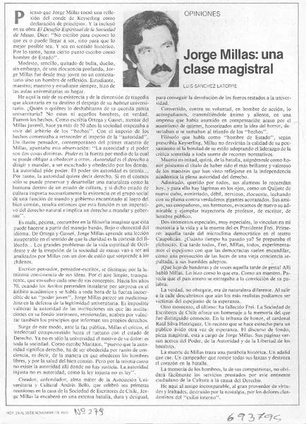 Jorge Millas, una clase magistral  [artículo] Luis Sánchez Latorre.