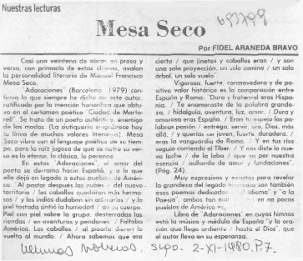 Mesa Seco  [artículo] Fidel Araneda Bravo.