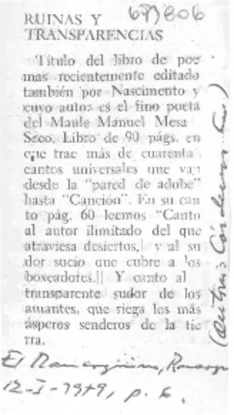 Ruinas y transparencias  [artículo] Antonio Cárdenas Tabies.