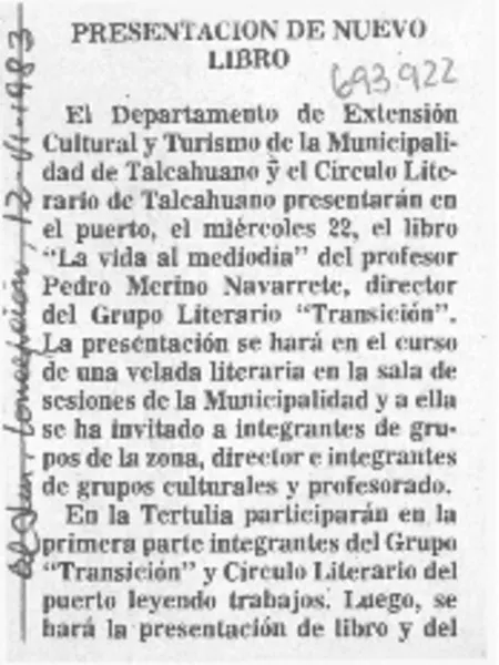 Presentación de nuevo libro.  [artículo]