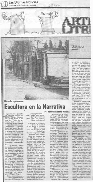 Escultora en la narrativa  [artículo] Hermelo Arabena Williams.