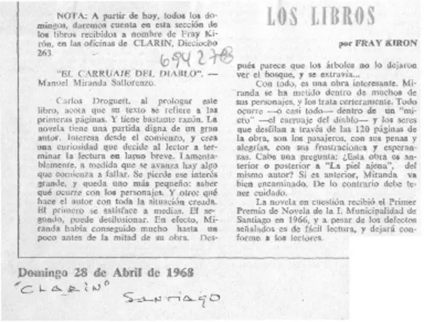 "El carruaje del diablo"  [artículo] Fray Kiron.