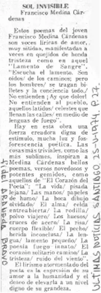 Sol invisible  [artículo] Fidel Araneda Bravo.
