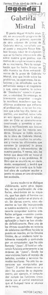 Gabriela Mistral  [artículo] Víctor Castro.