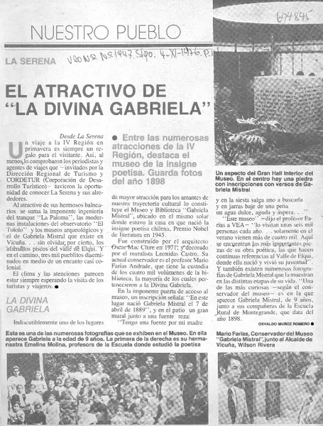 El atractivo de "la divina Gabriela"  [artículo] Osvaldo Muñoz Romero.