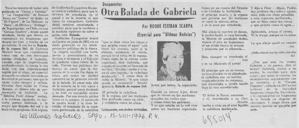 Otra balada de Gabriela  [artículo] Roque Esteban Scarpa.