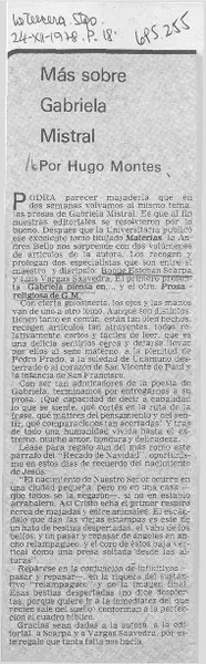 Más sobre Gabriela Mistral  [artículo] Hugo Montes.