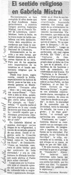 El sentido religioso en Gabriela Mistral  [artículo] Hernán Carrasco Hernández.