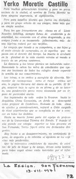 Yerko Moretic Castillo  [artículo] X.