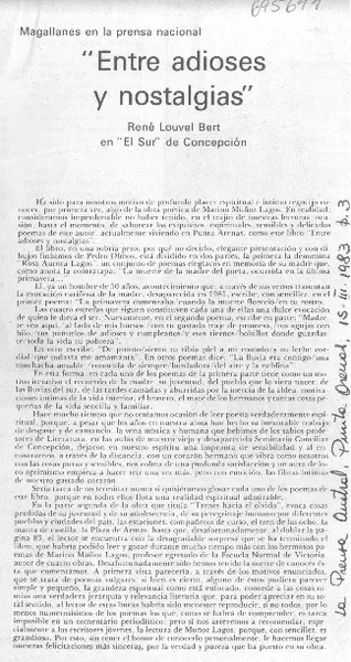 Entre adioses y nostalgias  [artículo] René Louvel Bert.