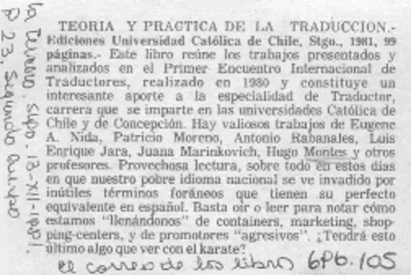 Teoría y práctica de la traducción.  [artículo]