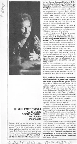 Mini entrevista al museo Grete Mostny: una pionera incansable.  [artículo]