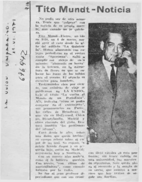 Tito Mundt-Noticia.  [artículo]