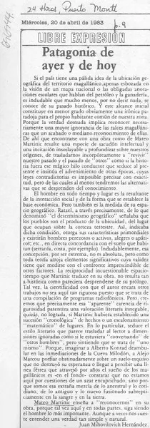 Patagonia de ayer y de hoy  [artículo] Juan Mihovilovich Hernández.