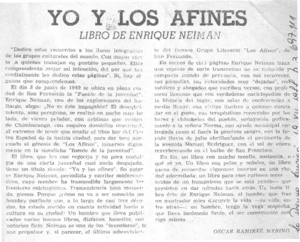 Yo y los afines  [artículo] Oscar Ramírez Merino.