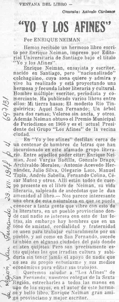 Yo y los afines  [artículo] Antonio Cárdenas Tabies.