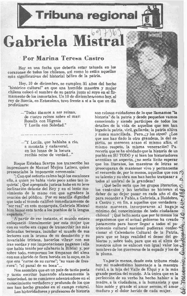 Gabriela Mistral  [artículo] Marina Teresa Castro.