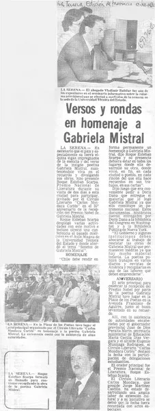 Versos y rondas en homenaje a Gabriela Mistral.  [artículo]