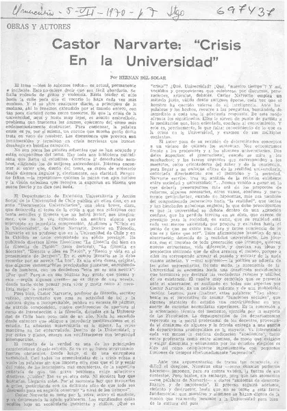 Cástor Narvarte: "Crisis en la universidad"  [artículo] Hernán del Solar.