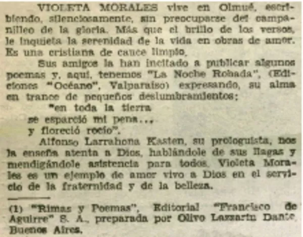 Violeta Morales  [artículo] Andrés Sabella.