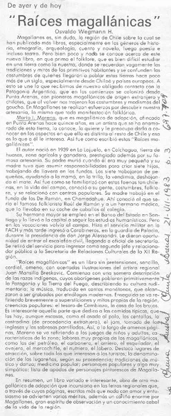 Raíces Magallánicas  [artículo] Osvaldo Wegmann H.