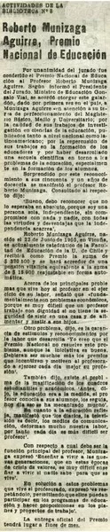 Roberto Munizaga Aguirre, premio nacional de educación.  [artículo]