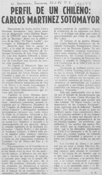 Perfil de un chileno: Carlos Martínez Sotomayor  [artículo] S. B.