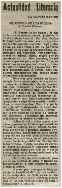 El espejo de los buhos"  [artículo] Matías Rafide.