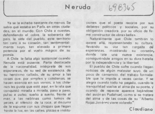 Neruda  [artículo] Claudiano.