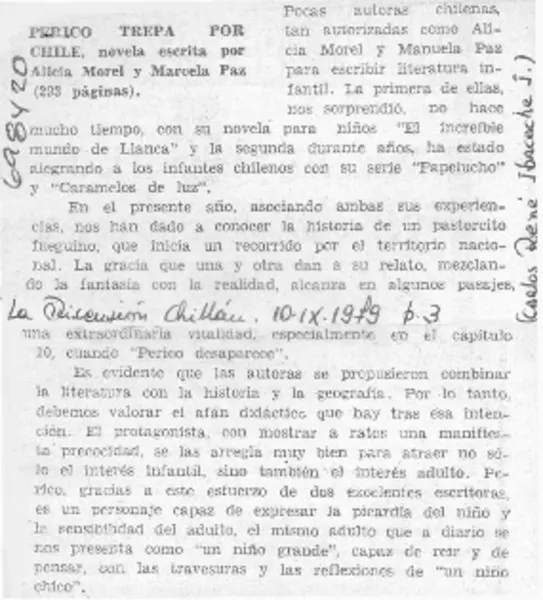 Perico trepa por Chile  [artículo] Carlos René Ibacache I.