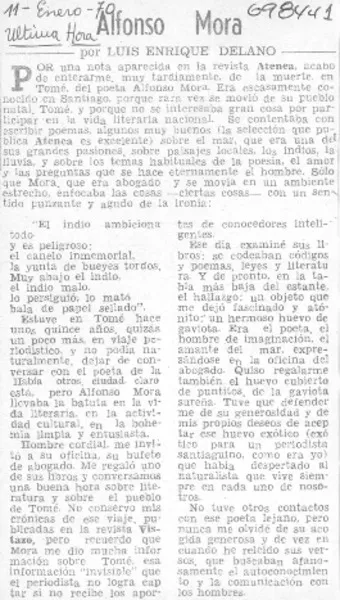 Alfonso Mora  [artículo] Luis Enrique Délano.