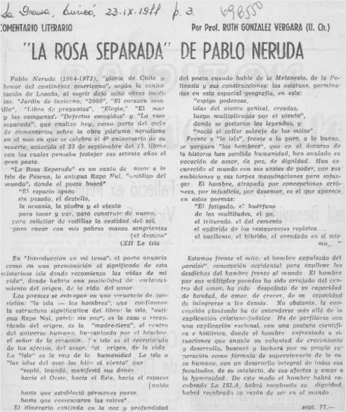 La rosa separada" de Pablo Neruda  [artículo] Ruth González Vergara.