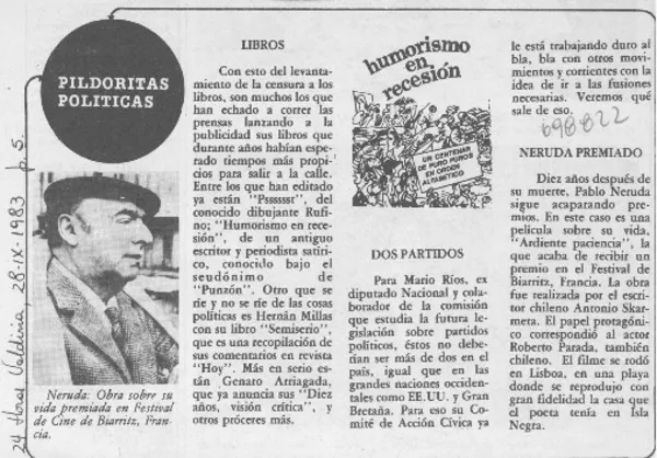 Neruda premiado.  [artículo]