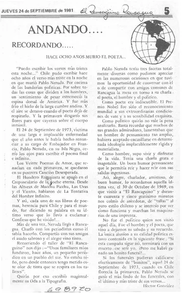 Hace ocho años murió el poeta --  [artículo] Héctor González.