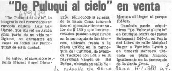 De Puluqui al cielo" en venta.  [artículo]