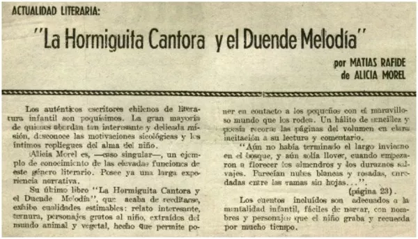 La hormiguita cantora y el duende melodía"  [artículo] Matías Rafide.