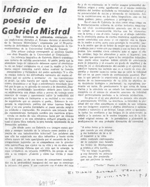 Infancia en la poesía de Gabriela Mistral.  [artículo]