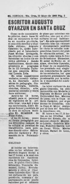 Escritor Augusto Oyarzún en Santa Cruz.  [artículo]